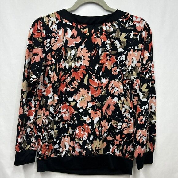 Women's Notations Petite Small Black Floral  Stretch  Blouse - Picture 2 of 9